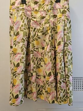 Collectif Floral & Pear Print Skirt in Pink, Green & Yellow